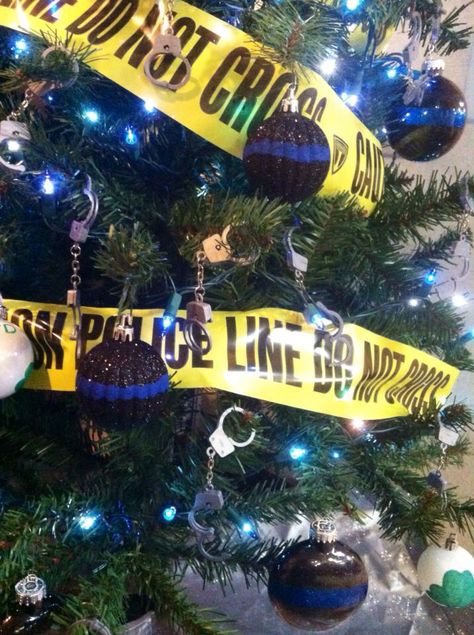 Police Department Christmas Tree Dispatcher Christmas Tree, Police Christmas Decorations, Police Christmas Party, Police Christmas Tree, Police Decorations, Office Department, Office Tree, Geeky Christmas, Police Christmas