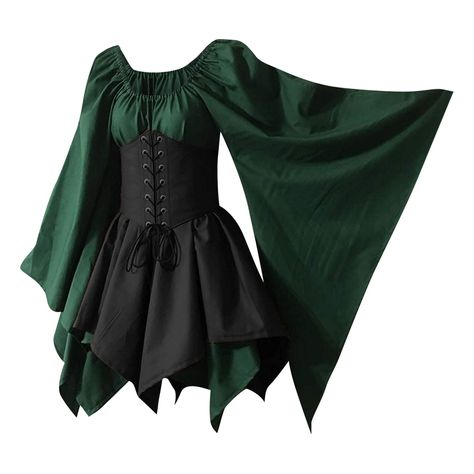 PRICES MAY VARY. Material:polyester, soft, breathable , comfortable to wear Renaissance Dress Costume Features: rish over dress, front lace- up,adjustable waist ties,Mid length. short sleeves, flared flounced large hem, high waist, 2 wide ruffles, elasticized neckline, sorceress sleeves,the Gothic High Waist Gown Dress that will make you the center of attention at any event Perfect for dress-up, role play, Halloween photos, Renaissance fair Costume, Pirate themed Dress, Wedding dress,Peasant cos Womens Sorceress Costume, Cheap Costume Accessories For Halloween Fantasy Events, Green Satin Dress Halloween, Viking Dress With Corset, Forest Fairy Dress Homecoming, Renfaire Costume Plus Size, Fairy Godmother Costumes For Women, Forest Green Elf Dress, Plus Size Cosplay Fairy