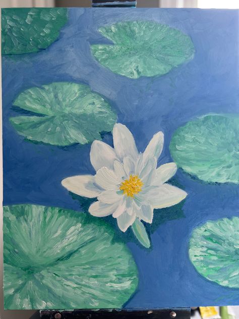 Oil Painting Gallery, White Lotus Flower, Pond Painting, Spiderman Art Sketch, Green Pastel, Painted Candles, Bleu Pastel, White Lily, A Pond