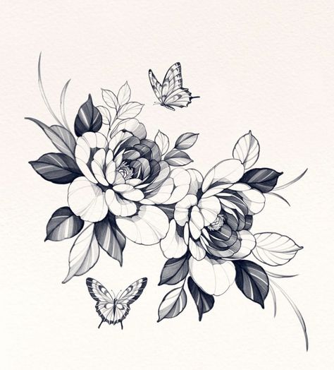 Chest Tattoo Flowers, Black And White Flower Tattoo, Men Flower Tattoo, Peony Flower Tattoos, Peony Drawing, Flores Tattoo, Japanese Flower Tattoo, Flower Tattoo Drawings, Minimal Tattoo Design