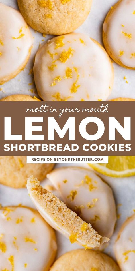 If you're a big-time lemon dessert lover, then these Lemon Shortbread Cookies are a must-make treat! They are melt-in-your-mouth, buttery soft cookies packed with the perfect amount of lemon flavor and topped with a simple lemon glaze and a sprinkling of lemon zest. They're so good, you simply won't be able to eat just one! Find the full recipe on BeyondtheButter.com! Ultimate Cookie Recipe, Chocolate Chip Shortbread Cookies, Citrus Desserts, Lemon Shortbread, Lemon Shortbread Cookies, Soft Cookies, Lemon Dessert, Summer Baking, Shortbread Cookie Recipe