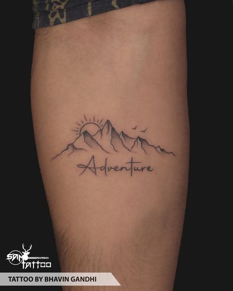 Tattoo Ideas Mountains Simple, Mountain Tattoos Small, Simple Moutain Tattoos For Women, Basic Mountain Tattoo, Small Colorado Tattoo Ideas, Mountain Name Tattoo, Mountain Neck Tattoo, Mountain Travel Tattoo, Adventure Mountain Tattoo