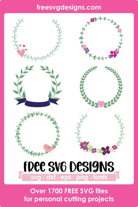 Free Svg Wreath, Floral Wreath Svg Free, Wreath Svg Free, Flower Wreath Svg, Floral Wreath Svg, Free Fonts For Cricut, Flower Svg Files, Cricut Mat, Free Svg Files For Cricut