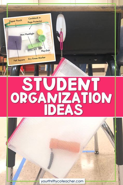 Student Whiteboard Organization, Student Desk Organization Ideas, Student Desk Organization Elementary, Student Desk Storage Ideas, Student Organization Ideas, Student Desk Ideas, Classroom Desk Organization, Student Binder Organization, Desk Organization Student