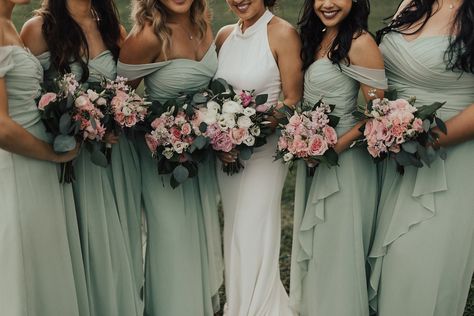 Our bride wanted the colors sage, ivory, and blush as her theme colors for her Garden Wedding at Kualoa Ranch. What can we say, we're in LOVE! Wedding Planning & Design: For the Good Events Dresses: David's Bridal #forthegoodevents #ftgwedding365 #weddingdress #wedding #bride #weddingday #bridesmaids #love #weddinginspiration #fashion #bridal #weddingphotographer #bridetobe #photography #weddings #sage #blush #ivory #weddingplanner #bridesmaids #dress #weddinggown #gardenwedding #weddingideas #i Green Chiffon Bridesmaid Dress, Mint Green Bridesmaids, Events Dresses, Mint Green Bridesmaid Dresses, Bridesmaid Dresses Chiffon, Kualoa Ranch, Sage Bridesmaid Dresses, Sage Green Bridesmaid Dress, Blush Bridesmaids