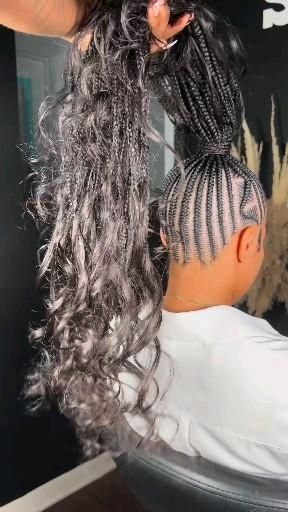 Cornrow Braid Updo Styles, Bohemian Feed In Braids Ponytail, Braid In A Ponytail, Cornrows To Ponytail, Corn Row Braided Ponytail Hairstyles, Braided Top Bun For Black Women, Blonde Feed In Braids Ponytail, Braided Boho Ponytail For Black Women, Feed In Braided Ponytail Hairstyles Black Women