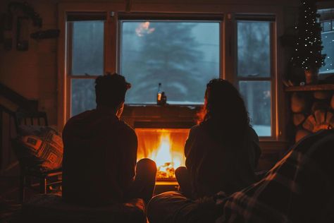 AI generated Couple sitting in front of fireplace at home, looking at each other Sitting In Front Of Fireplace, Fireplace Drawing, Looking At Each Other, Couple Sitting, Cozy Couch, Christmas Shoot, Christmas Fireplace, Christmas Couple, Decor Home Living Room