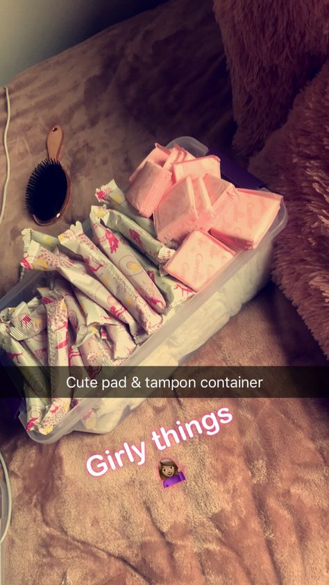 STORAGE FOR TAMPONS & pads makes life easier 👍 tip add medicine in your box! Tampons And Pads Storage, Pad And Tampon Storage, Period Product Organization, Period Organization Storage, Feminine Hygiene Storage, Tampon Tips, Feminine Product Storage, Feminine Product Organization, Period Things