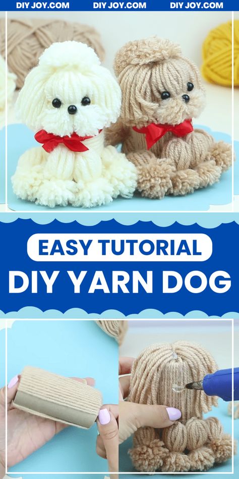 How To Make A DIY Yarn Dog Yarn Puppy Diy, Pompom Dog Diy, Dogs Made Out Of Yarn, Pom Pom Dog Diy, Easy To Make Stuffed Animals, Diy Yarn Projects, How To Make Yarn Dolls Simple, Yarn Dogs Craft, Puppy Diy Projects