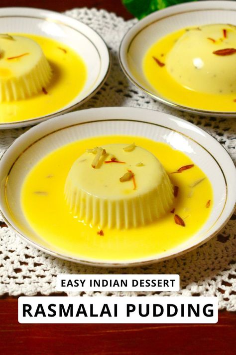 Rasmalai Milk Pudding  (Easy Indian Dessert) Easy Indian Dessert, Milk Pudding, Bhai Dooj, Indian Dessert, Agar Agar, Indian Desserts, Healthy Sweets Recipes, Quick Desserts, Pudding Recipes