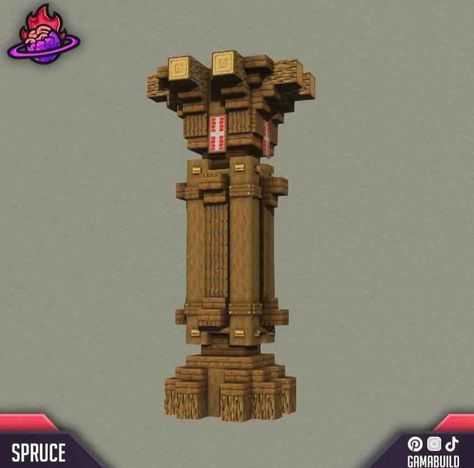 Minecraft Execution Stand, Pillar Ideas Minecraft, Pillar Minecraft Ideas, Minecraft Support Beams, Minecraft Enterence Ideas, Minecraft Statue Design, Minecraft Arch Design, Lectern Minecraft, Minecraft Stronghold Ideas