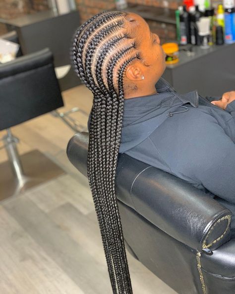 Cornrows With Small Braids In Between, Feed In Braids To The Back, Cornrows Going Back, Feedin Braids Straight Back, All Back Braid Styles, Small Feed In Braids Cornrows, Small Straight Back Feed In Braids, Braids Going To The Back, Braids Cornrows Hairstyles