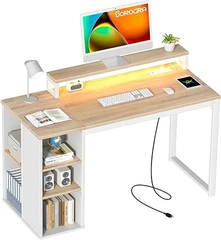 Amazon.com: Desk With Shelves Bedroom Workstation, Office Desk With Storage, Desk With Led Lights, Stand For Bedroom, Desk With Monitor Stand, Small Writing Desk, Desk With Monitor, Small Computer Desk, Small Computer