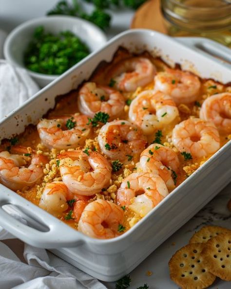 My hubby is addicted to this dish. We polish off 1 helping and he speedily orders another helping Shrimp Summer Recipes, Stuff Shrimp, Shrimp Stuffing, Seafood Stuffing, Recipes With Shrimp, Shrimp Casserole Recipes, Healthy Seafood Dishes, Baked Stuffed Shrimp, Seafood Casserole Recipes