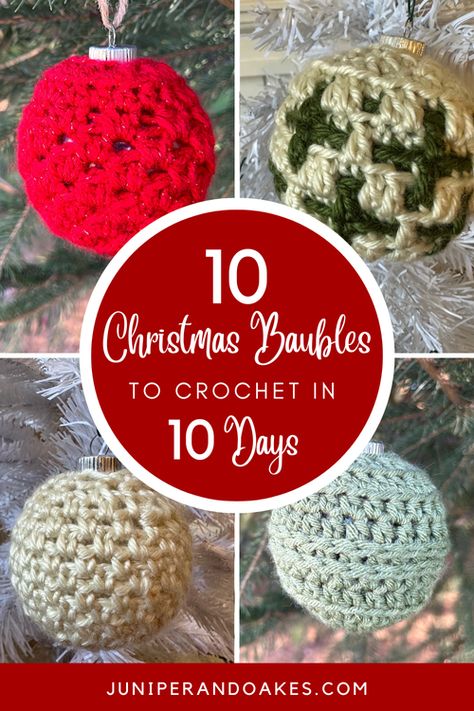 10 Free Christmas Ornament Bauble Crochet Patterns - A Very Bauble Christmas Crochet-A-Long (CAL) — Juniper & Oakes Crochet Holiday Gifts, Crochet Ornaments Free Pattern, Picot Crochet, Crochet Christmas Ornaments Free, Beaded Ornament Covers, Crochet Ornament Patterns, Holiday Knits, Crochet Ball, Crochet Xmas