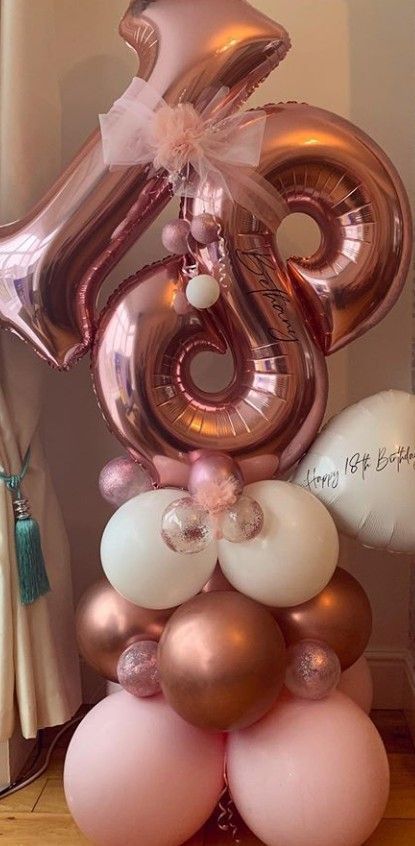 18th Birthday Decorations, 21st Birthday Decorations, 18th Birthday Cake, Diy Balloon Decorations, Balloon Arrangements, Rose Gold Party, Birthday Balloon Decorations, Balloon Gift, 18th Birthday Gifts