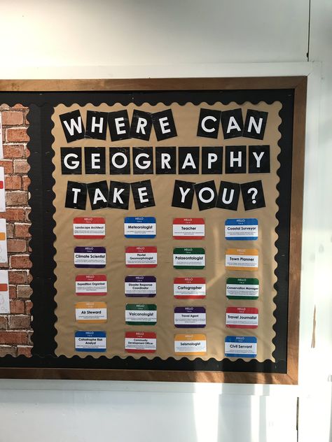 Ellie on Twitter: "It’s been 12 hours of labour but couldn’t wait to show my new babies to the world! Thank you to my patient boyfriend who was lucky enough to be off work for this occasion #displays #geographyclassroom #labouroflove #illputhemonTES… https://t.co/blqAS08anx" History And Geography Classroom Ideas, Geography Board Ideas, Geography Bulletin Boards Middle School, Careers Display Board, Geography Teacher Classroom, High School Geography Classroom Decor, Middle School Geography Classroom Decor, Geography Classroom Display, High School Display Boards