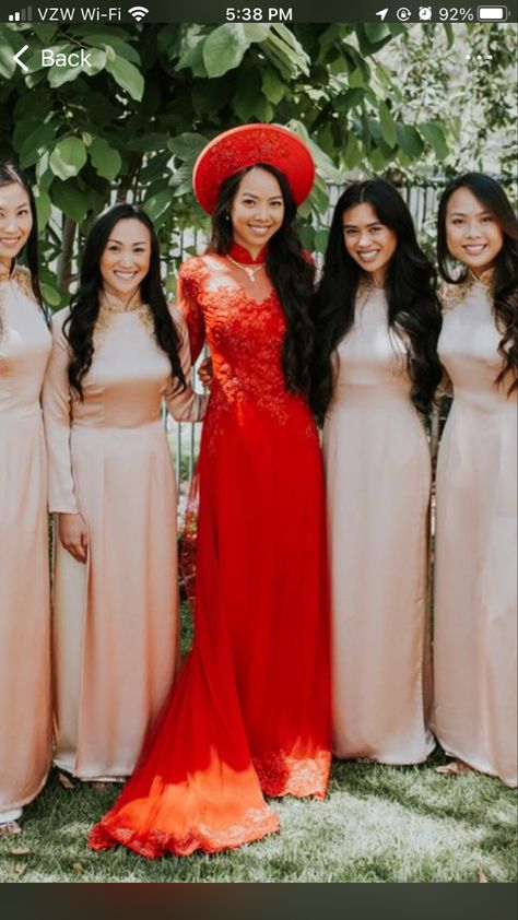 Bridesmaid Ao Dai Tea Ceremony, Vietnamese Tea Ceremony Ao Dai, Tea Ceremony Wedding Vietnamese, Red Ao Dai Wedding, Bridesmaid Ao Dai, Viet Wedding, Vietnamese Wedding Ao Dai, Vietnamese Tea Ceremony, Wedding Ao Dai