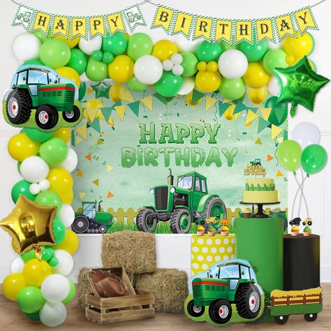 PRICES MAY VARY. 🚜 BRIGHT AND CLASSIC TRACTOR PARTY – If your little one loves tractors, a tractor party would be the perfect theme to celebrate! The bright and classic colors create a farm themed party which would be a hit for everyone at the party. Your little one will enjoy this funny and amazing vibe. This day will surely be a HAPPY DAY for your little one! 🚜 TRACTOR PARTY DECORATIONS INCLUDES - 40 x 12’ green latex balloons | 20 x 12’’ white latex balloons | 20 x 12’’ yellow latex balloon Tractor Birthday Party Decorations, Tractor Themed Birthday Party, Tractor Party Decorations, Backdrop Balloon Garland, John Deere Birthday Party, John Deere Birthday, Backdrop Balloon, Tractor Birthday Party, Farm Themed Party