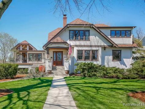 Circa 1911 Originally A Wedding Gift Home For Sale in IL $829K - OLD HOUSE CALLING Master Bath Addition, Enclosed Front Porch, Enclosed Front Porches, Porch Addition, 19 Years Old, Old Houses For Sale, Custom Built Ins, Beautiful Backyards, Wood Panel Walls