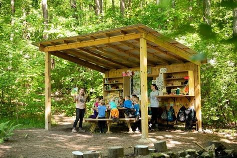 Outdoor Classroom Pavilion, Outdoor Classroom Whiteboard, Small Outdoor Classroom, Forest School Building, Natural School Playground, Outdoor Forest Classroom, Indoor Outdoor Classroom, Nature Based School Design, Forest School Environment