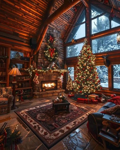 Lego Christmas Village, Cabin Farmhouse, Log Cabin Interior, Cozy Log Cabin, Log Cabin Ideas, Dream Life House, Cabin Christmas, Joy Christmas, Beautiful Christmas Decorations