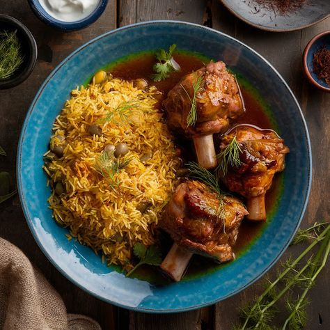 Cooking up Joy - Made with love: Aromatic Baghali Polo ba Mahiche: Rice with Dill a... Baghali Polo, Dill Rice, Persian Rice, Lamb Shank, Persian Lamb, Slow Cooked Lamb, Jollof Rice, Pasta Primavera, Lamb Shanks