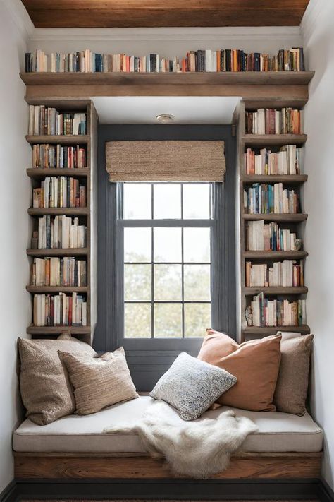 9 Cozy Corner Reading Nook Ideas To Transform Your Space - By Kimberly Faye Corner Reading Nook, Reading Nook Window, Cozy Home Library, Cozy Window Seat, Reading Nook Ideas, Home Library Rooms, Window Nook, Nook Ideas, Reading Nooks