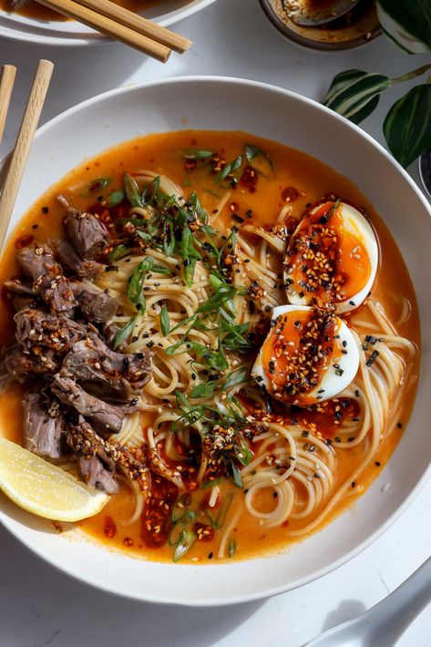 My oxtail ramen is such a cozy and delicious dish that is perfect for this colder weather. I love making this during the fall/winter season. Oxtail Ramen, Dry Ramen, White Miso Paste, Small Bites Appetizers, Chilli Oil, Spicy Ramen, Miso Paste, Diary Free, White Miso