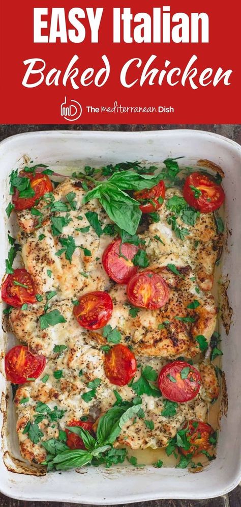 Mediterranean Chicken Breast, Italian Baked Chicken, Juicy Baked Chicken, Baked Chicken Recipe, Garlic And Olive Oil, Baked Chicken Recipes Easy, Italian Chicken Recipes, Easy Chicken Dinner Recipes, Dinner Recipes Easy Quick