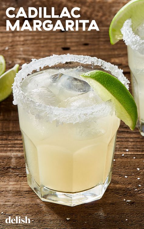 A Cadillac margarita is one made with a high quality tequila (typically a reposado) along with grand marnier. Think of it as a higher-end classic margarita. Cadillac Margarita Recipe, Cadillac Margarita, Best Margarita Recipe, Classic Margarita Recipe, Fresh Drink, Easy Margarita, Cocktail Summer, Tequila Cocktail, Mexican Drinks