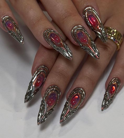 Crazy Nail Art, Goth Nails, Grunge Nails, Crazy Nails, Red Nail, Fire Nails, Dream Nails, Funky Nails, Dope Nails