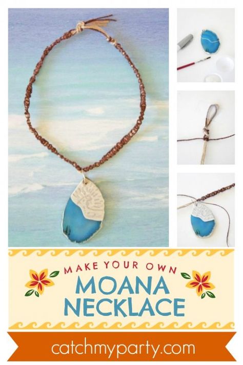 How to Make a Wonderful Moana Necklace DIY! | Catch My Party Moana Necklace Diy, Moana's Necklace, Moana Halloween Costume, Moana Necklace, Moana Crafts, Frozen Images, Free Barbie, Boy Party Favors, Hawaiian Luau Party