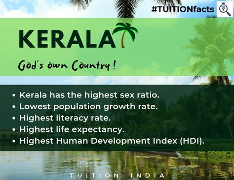 Here are some interesting facts about Kerala ! (Kerala, a state on India's tropical Malabar Coast, has nearly 600km of Arabian Sea shoreline. It's known for its palm-lined beaches and backwaters) About Kerala, Human Development Index, Literacy Rate, Some Interesting Facts, Arabian Sea, Human Development, Life Expectancy, High Life, Blow Your Mind