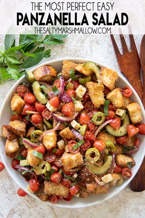 Italian Bread Salad, The Salty Marshmallow, Salty Marshmallow, Cookout Side Dishes, London Broil, Panzanella Salad, Grilled Chicken Thighs, Pasta Salad Recipes, Linguine