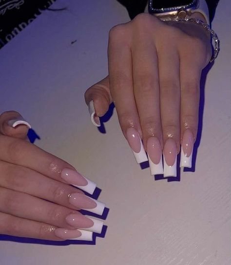 White Tip Acrylic Nails, Long Square Nails, Tapered Square Nails, Tapered Square, White Acrylic Nails, French Tip Acrylic Nails, French Acrylic Nails, Short Square Acrylic Nails, Acrylic Nails Coffin Pink