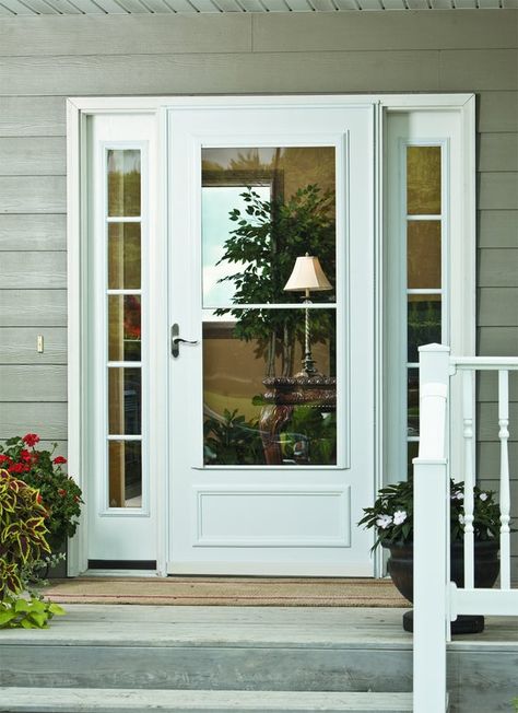 Decorative Storm Doors, Storm Door Makeover, Best Storm Doors, White Storm Door, Entryway Doors, Larson Storm Doors, Front Door With Screen, Black Entryway, Middle Door