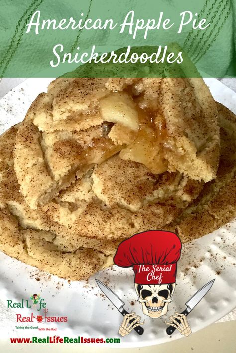 American Apple Pie Snickerdoodles #cookies #applerecipe #snickerdoodles #dessert #RealLifeRealIssues #TheSerialChef Caramel Apple Pie Cookies, Apple Pie Cookie Recipe, Apple Pie Bars Recipe, Mini Apple Pie Recipe, Dutch Apple Pie Recipe, American Apple Pie, Apple Pie Oatmeal, Salted Caramel Apple Pie, Apple Pie Recipe Easy