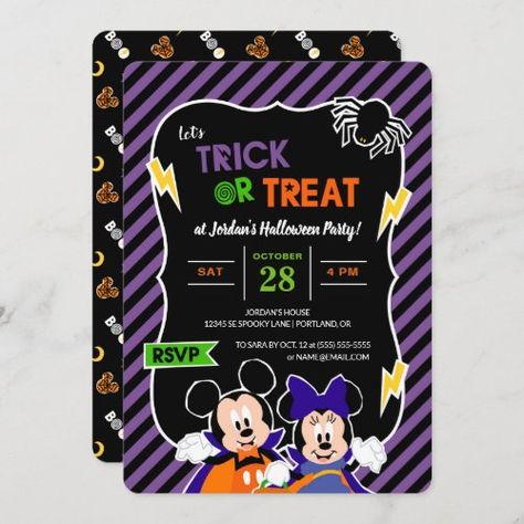 Mickey & Minnie | Trick or Treat - Halloween Party Halloween Invitations - disney mickey and friends, minnie mouse, mickey and minnie, halloween invitation, halloween party, cute halloween party, kids halloween party, toddler halloween party, happy halloween, trick or treat Halloween Toddler Party, Halloween Invites, Halloween Invitations Kids, Trick Or Treat Party, Chalkboard Invitation, Invitation Halloween, Halloween Party Invitation, Halloween Party Themes, Toddler Halloween