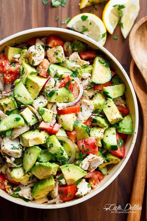 Chicken Cucumber Avocado Salad (NO COOK) - Cafe Delites Avocado Keto, Chicken Cucumber, Low Carb Chicken Salad, Cucumber Avocado Salad, Keto Salad, Cucumber Diet, Cucumber Avocado, Keto Lunch Ideas, Cucumber Recipes