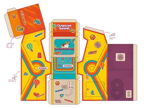 Papercraft Arcade Box by Agata Krych Arcade Machine Paper Template, Papercraft Arcade Machine, Arcade Papercraft, Arcade Layout, Papercraft Cute, Papercraft Box, Box Craft Ideas, Template Papercraft, Art Sub Plans