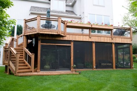 How to utilize the space under your deck. – CCD Engineering Ltd Screened Porch Under Deck, Porch Under Deck, 2nd Story Deck, Under Deck, Wooden Deck, Under Decks, Casa Patio, House With Porch, Backyard Deck