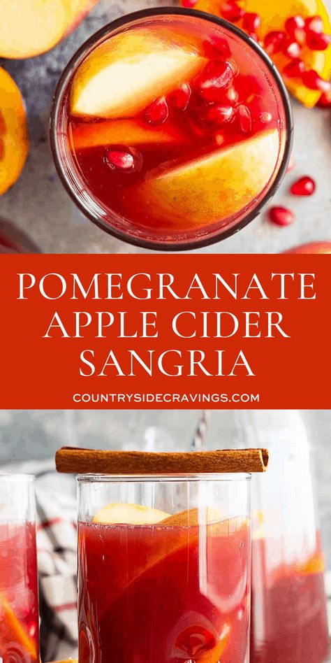 This Pomegranate Apple Cider Sangria is the perfect holiday drink! It's festive, easy to make, easy to drink, and can be made non-alcoholic too! #sangria #applecidersangria Drinks With Grenadine, Pomegranate Sangria, Apple Cider Sangria Recipe, Sangria Drink, Winter Sangria, Holiday Sangria, Cider Sangria, Apple Cider Sangria, Sangria Recipe