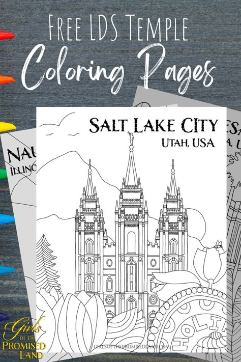 Free beautiful coloring pages of various temples of The Church of Jesus Christ of Latter-Day Saints. These intricate illustrations can be downloaded and copied or colored online. A great activity for kids, teens, and adults of all ages. Great for primary lessons, young women activities, Family Home Evenings, and more. #temples #LDS #Mormon #freeactivity #coloring #sundayactivity #youngwomen #relaxingactivity #generalconference Lds Temple Coloring Page, General Conference Primary Activity, Lds Coloring Pages For Adults, Lds General Conference Coloring Pages, Lds Temple Activities, Lds Primary Temple Activities, Temple Primary Activity, Lds Temple Coloring Pages Free Printable, Lds Temple Crafts For Kids