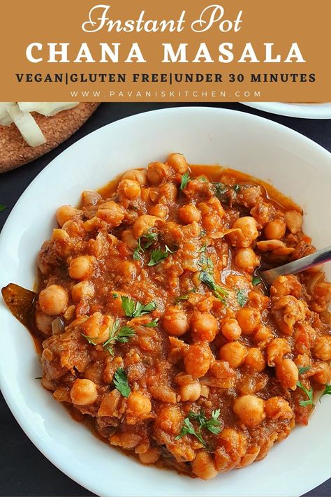 Chana masala, also known as chole, is a delicious Indian chickpea curry made with onions, tomatoes, and spices. Learn how to prepare chana masala in an Instant pot or stovetop pressure cooker. It is a healthy protein-rich vegan and gluten-free curry. Peas Masala Recipe, Pressure Cooker Chickpeas, Chickpea And Rice Recipe, Channa Recipe, Indian Chickpea Curry, Chickpea Masala, Vegan Chickpea Curry, Chole Masala, Stovetop Pressure Cooker