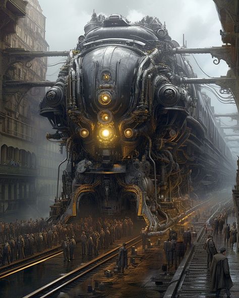 Take Good Care Of Yourself, Steampunk Vehicle, Steampunk City, Steampunk Artwork, Scifi Fantasy Art, Diesel Punk, Train Art, Steampunk Design, Fantasy Places