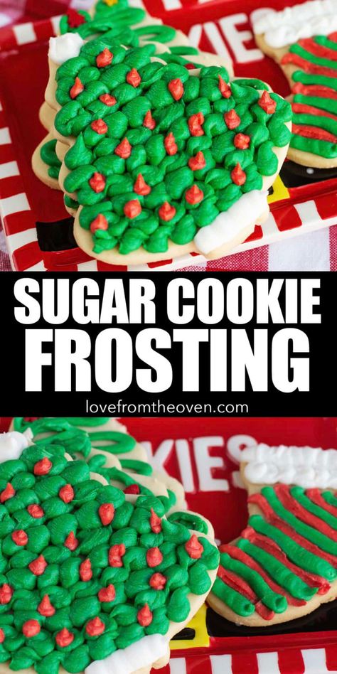 Easy & Stackable Sugar Cookie Frosting Recipe. This is my go to sugar cookie icing recipe, it's great, and makes cookies easy to transport. #icing #frosting #cookies #sugarcookies #christmascookies #lftorecipes #recipes #dessert Fluffy Cookie Frosting, Cut Out Frosting Recipe, Sugar Cookie Cutout Frosting Recipe, Easy Homemade Frosting For Sugar Cookies, Cutout Sugar Cookies Icing, Christmas Cookie Frosting Recipes Easy, Frosting Cutout Cookies, Icing For Cutout Sugar Cookies, Best Christmas Cookie Frosting