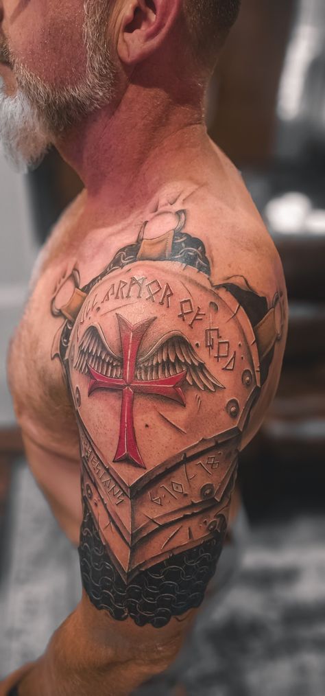 Knights Armor Tattoo, Armor Of God Tattoo For Men, Full Armor Of God Tattoo, Armour Of God Tattoo, God Quotes Tattoos, Templar Tattoo, Idea Prompts, Jp Tattoo, Armor Of God Tattoo