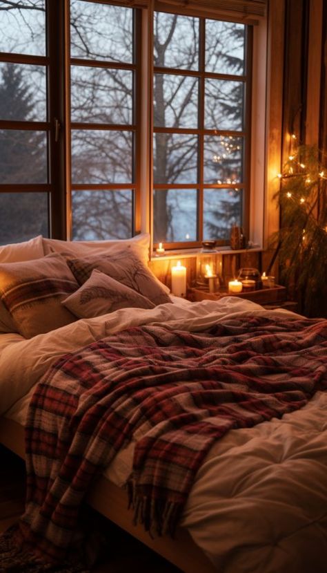 Cozy Cabin Aesthetic, Home Decorations Ideas, Christmas Home Decorations, Winter Bedroom, Cabin Aesthetic, Cabin Bedroom, Wallpaper Christmas, Bedroom Decor Cozy, Christmas Bedroom