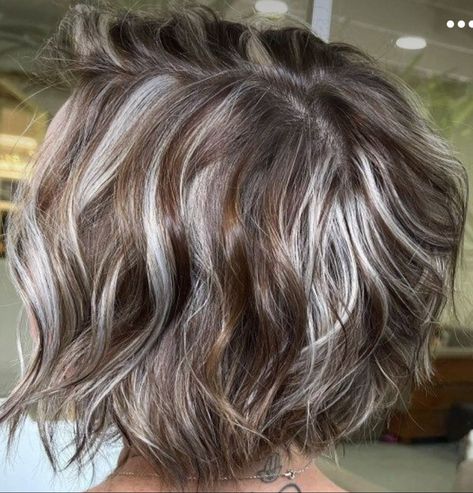 Blended Gray Hair Color, Blonde Hair With Purple Tips, Gray Highlights Brown Hair, Hair Dues, Grey Hair Looks, Grey Hair Transformation, Layered Haircuts For Medium Hair, Cute Short Haircuts, Hair Due